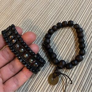 Beaded bracelet bundle festival black brown beads wooden plastic tribal boho